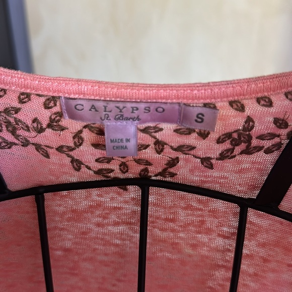 Calypso St. Barth Emeline Sequin Linen Coral Midi Dress Size Small - Picture 3 of 5